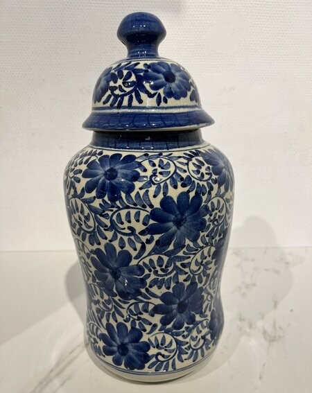 Vaas met deksel, Delfts, blauw/ wit