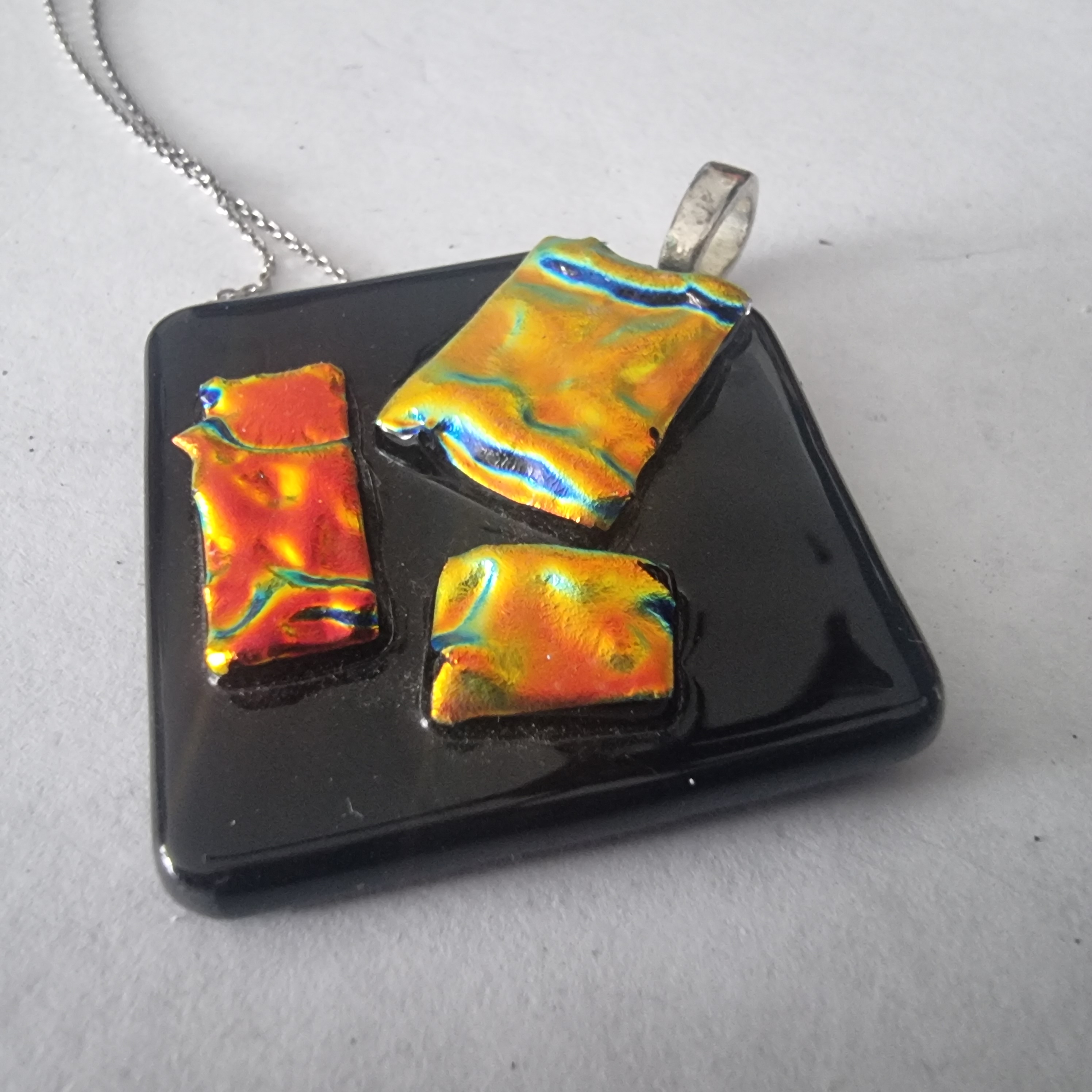 Vintage design ketting en ring 925 zilver Dichroic glas