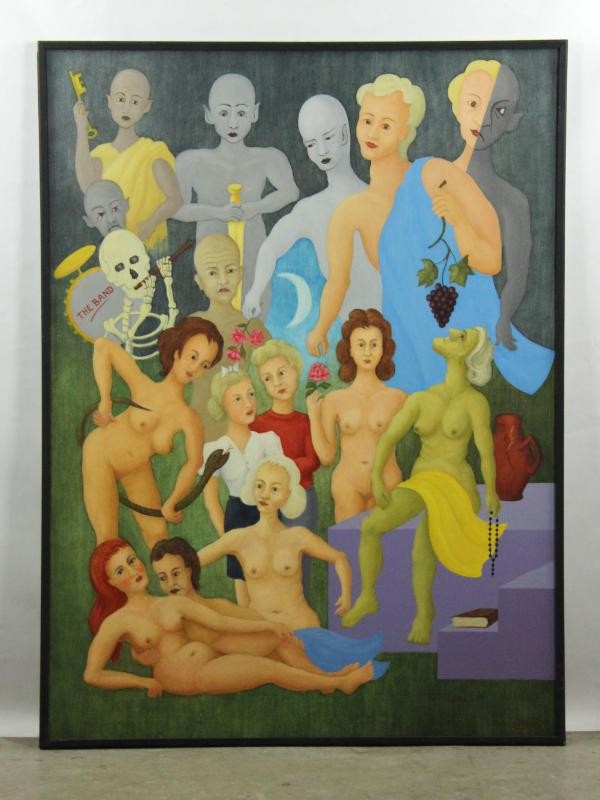 Surrealistische  fantasierijk schilderij van H de Laet