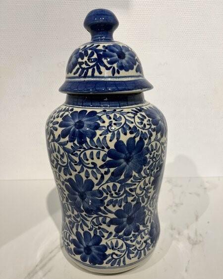 Vaas met deksel, Delfts, blauw/ wit