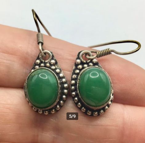 Vintage Etnische oorbellen etnisch zilver groene steen